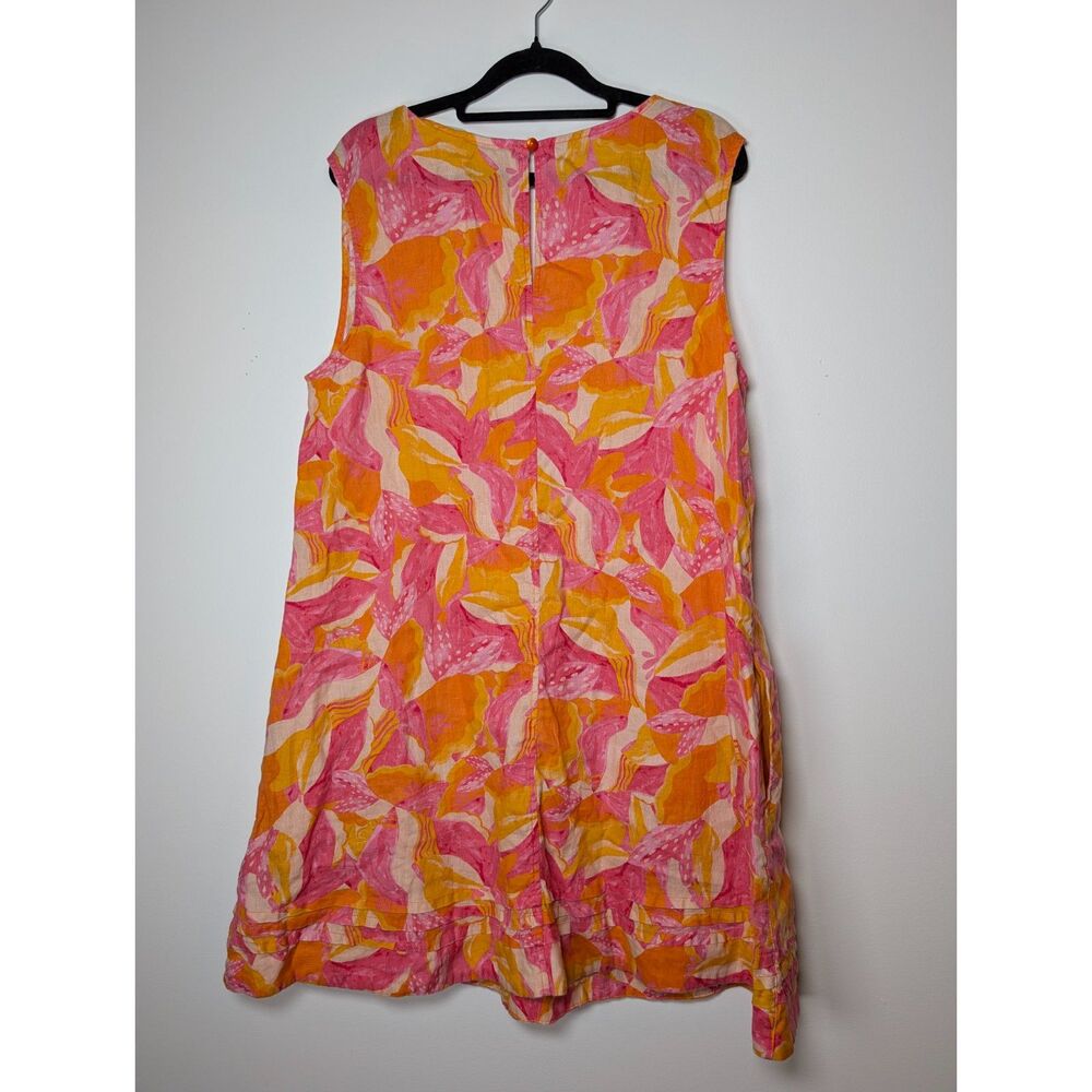 Cynthia Rowley Linen Floral Shift Dress L Tropical Resort Pink Orange Pockets - Picture 2 of 7